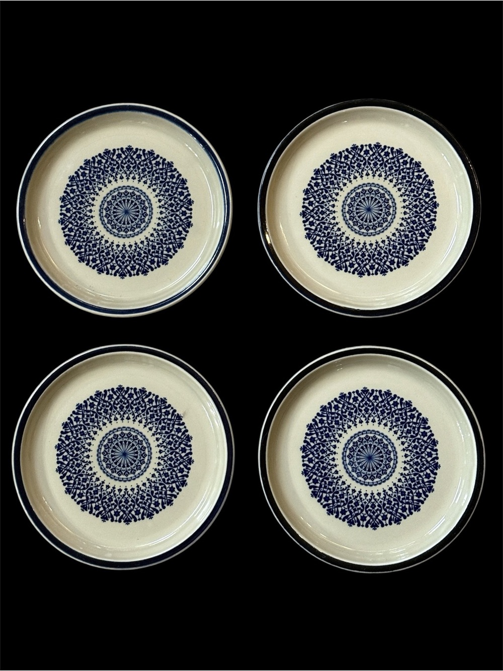 Blue and Cream Ceramic Dinner Plates - Set of 4